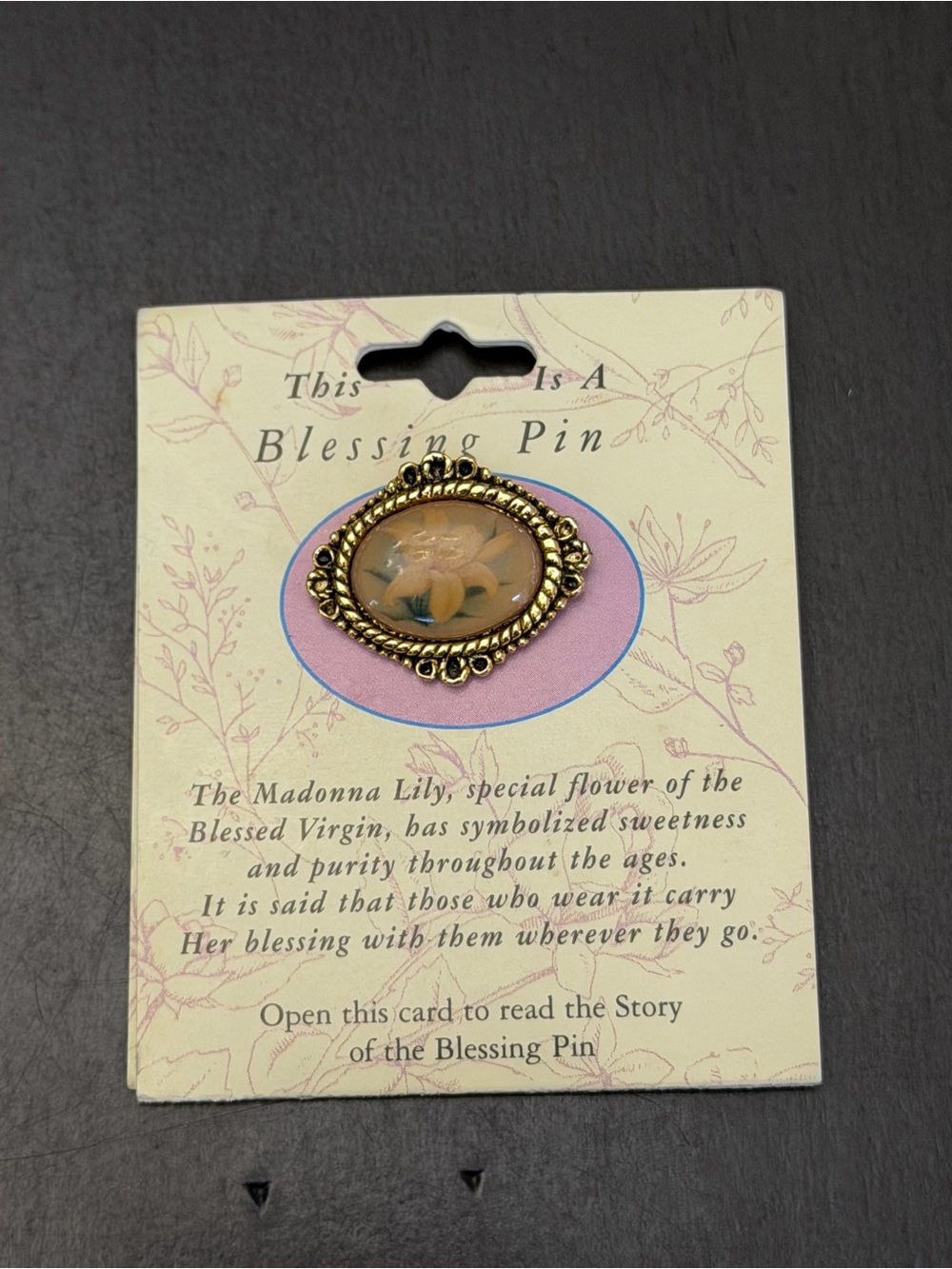Vintage Blessing Pin Gold Tone Oval Rose Brooch Engraved Message Gift Card NEW